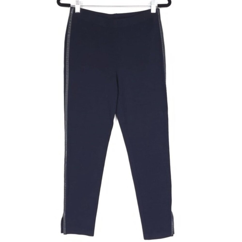 ST. JOHN Pants WOOL Blend Size 6 LEATHER Side TRIM Knittedβ in USAπΊπΈ Navy Slit